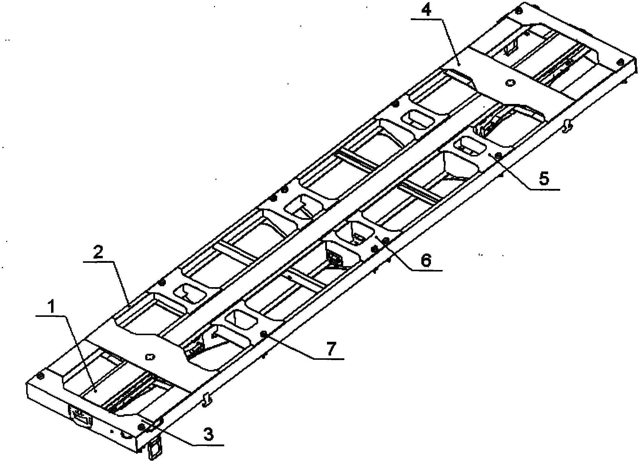 Load increasing container flat wagon body applicable to running on Thailand meter-gage railway