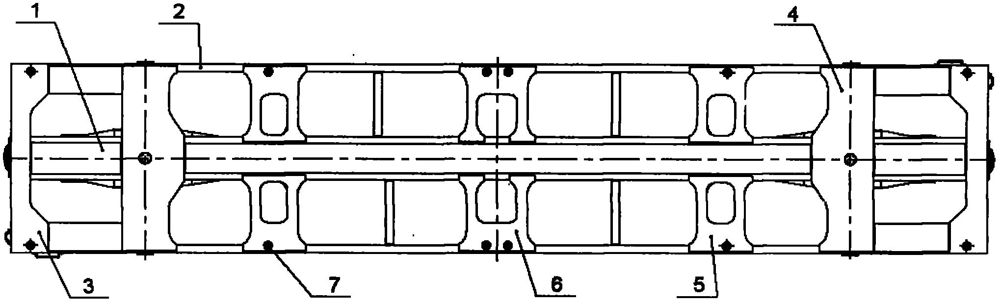 Load increasing container flat wagon body applicable to running on Thailand meter-gage railway