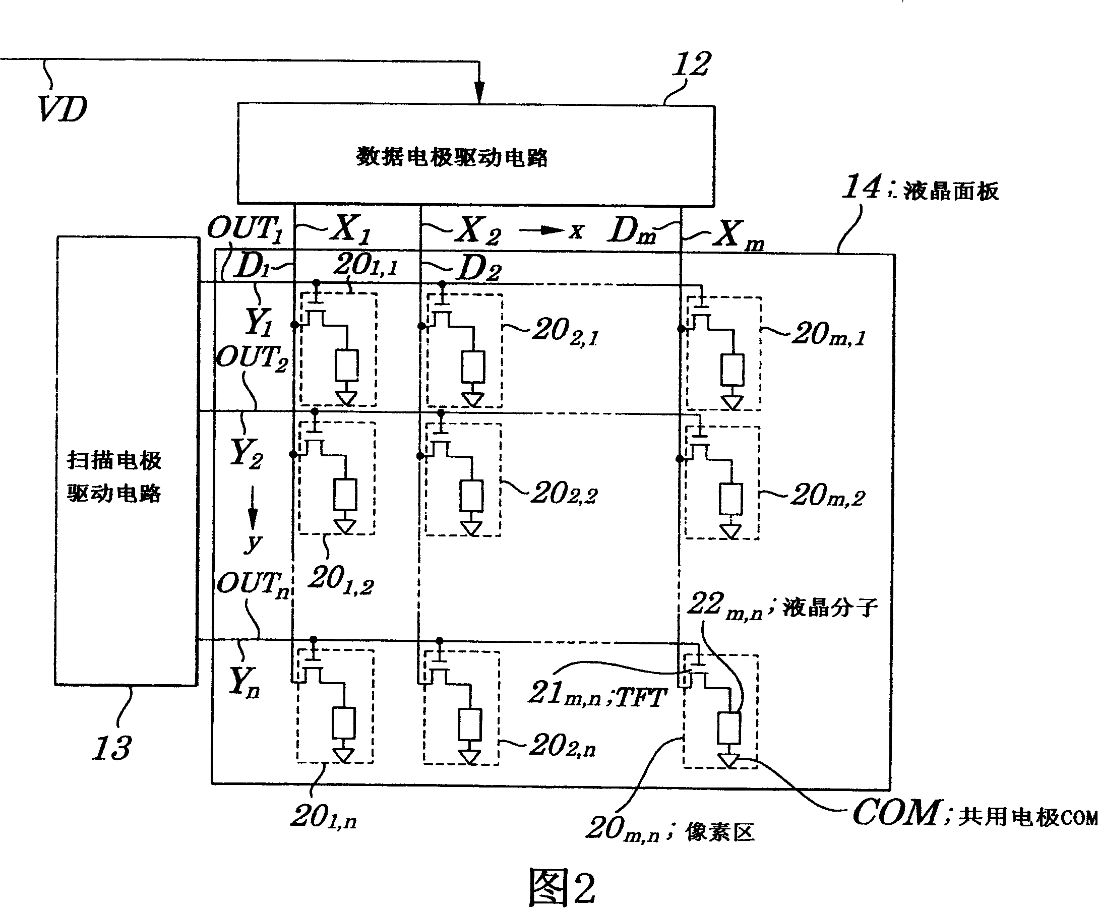 Liquid crystal display device, and driving circuit and driving method used in same