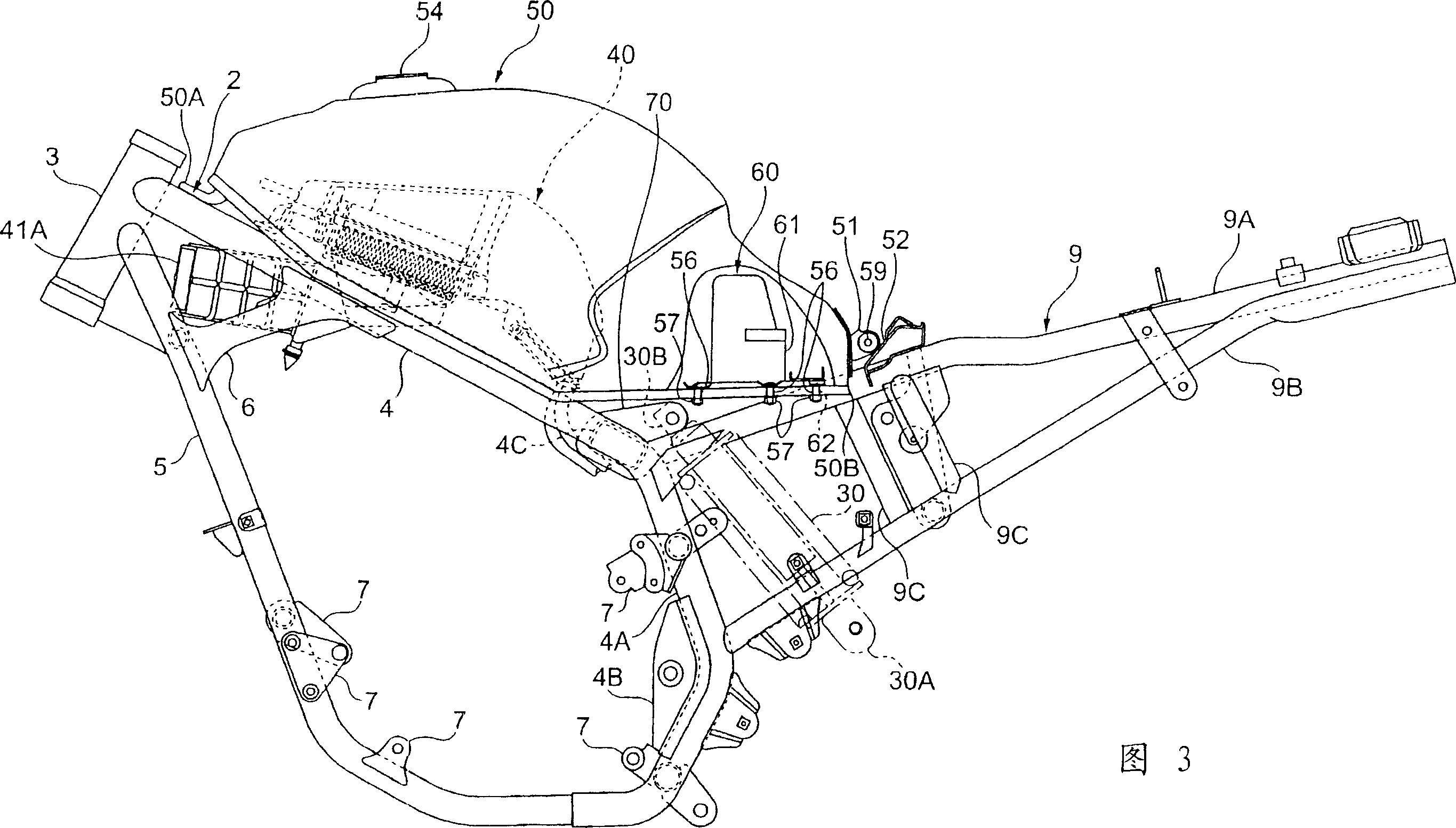 Rear buffer configuring structure of two-wheels motor vehicle