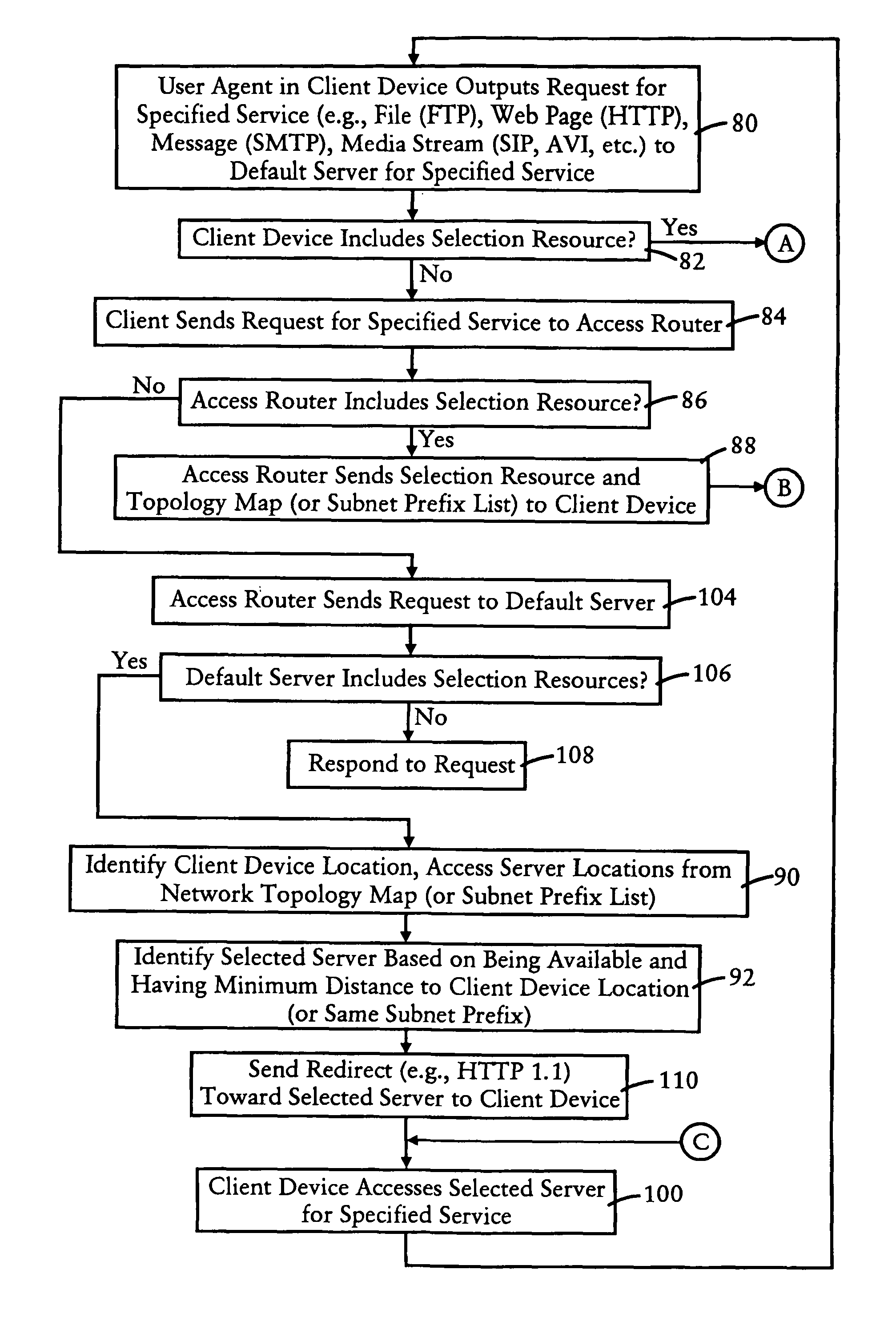 Arrangement for selecting a server to provide distributed services from among multiple servers based on a location of a client device