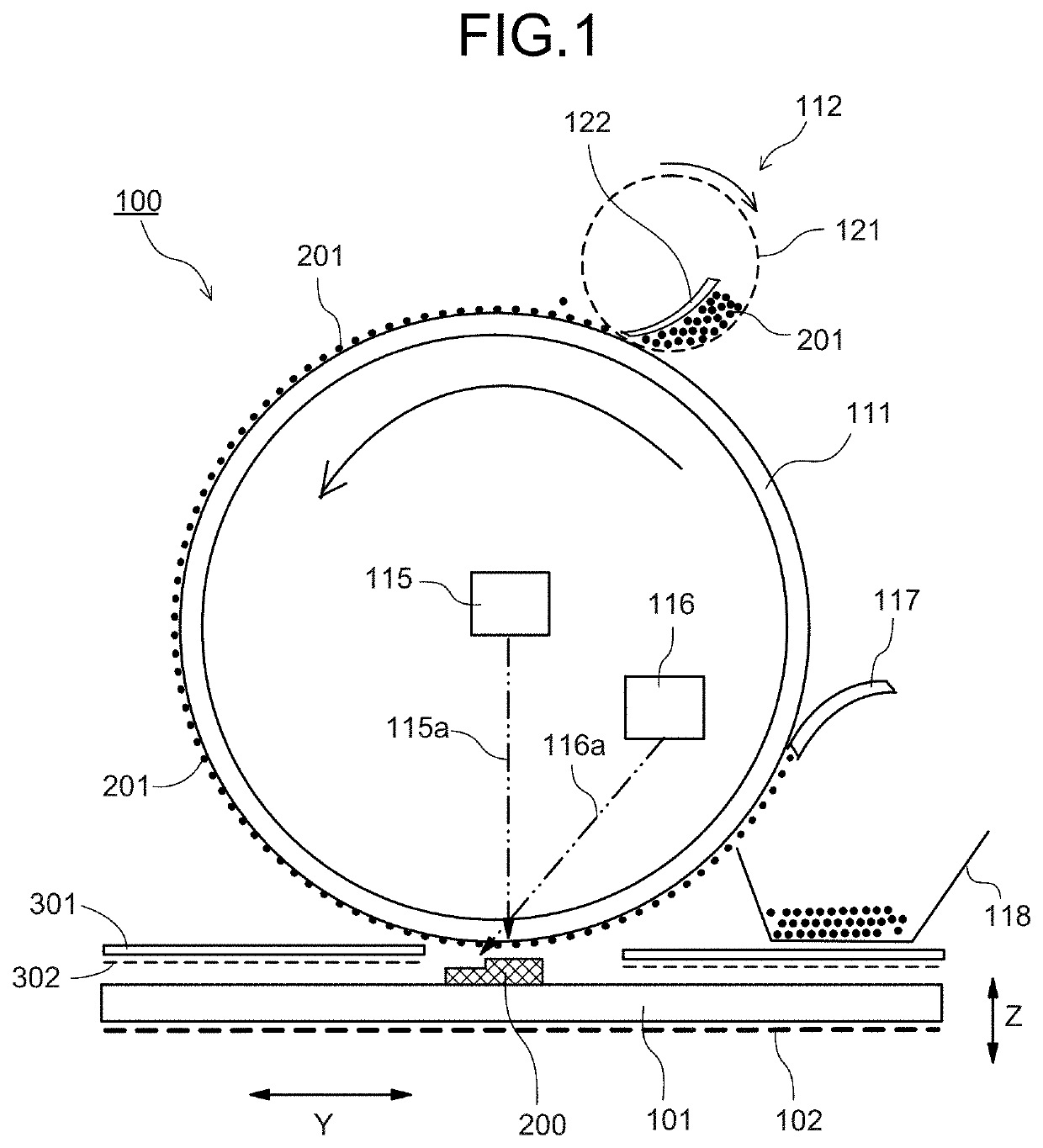 Apparatus configured to model three-dimensional modeled object, apparatus configured to fly particles, and method of modeling three-dimensional modeled object