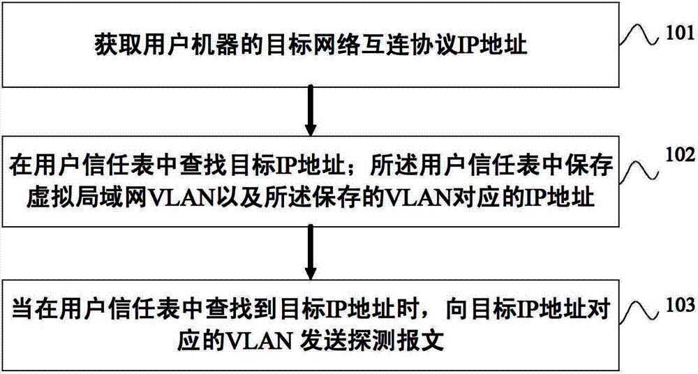 Detection method, device and equipment in virtual local area network