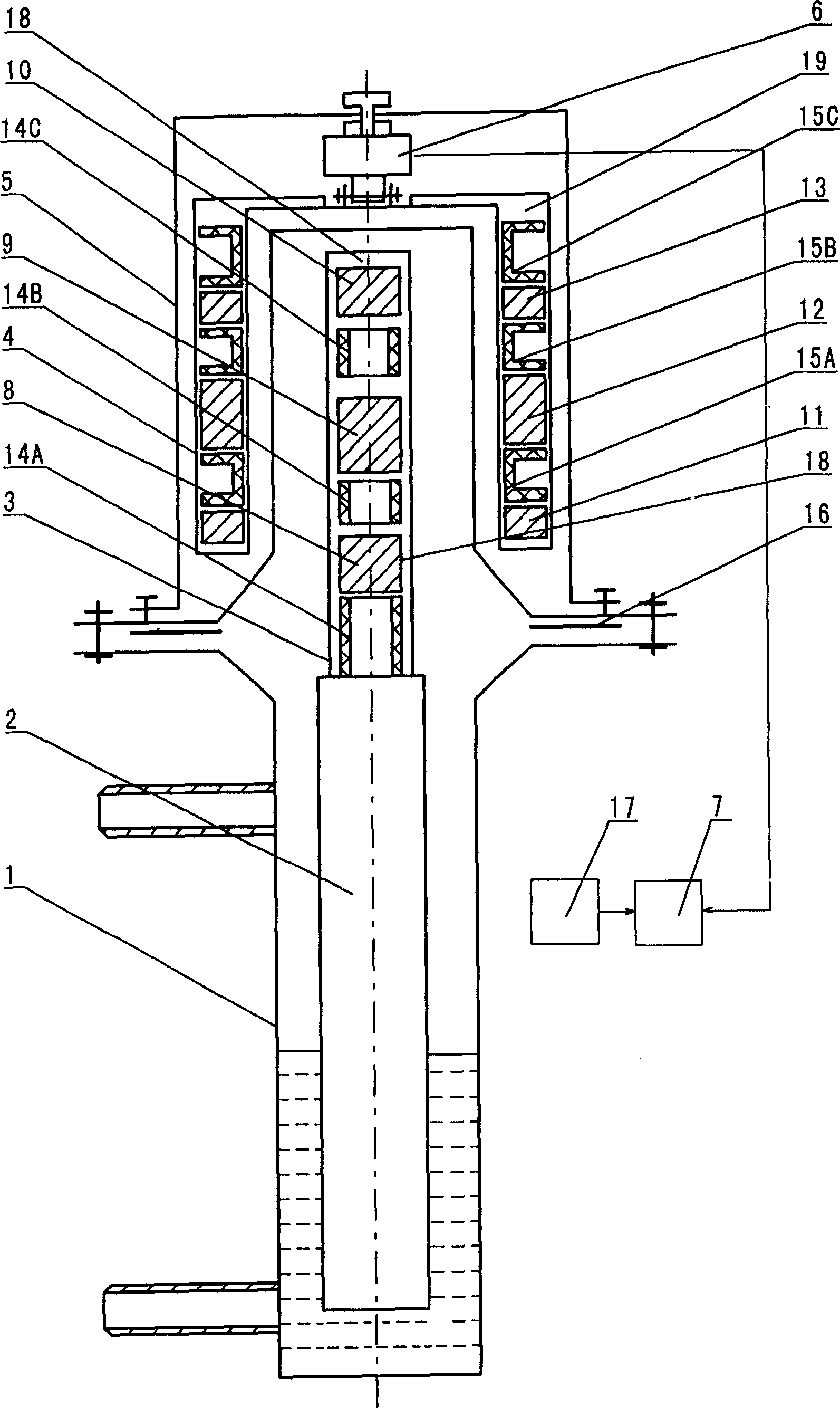 Differential force type magnetic suspension water level gauge