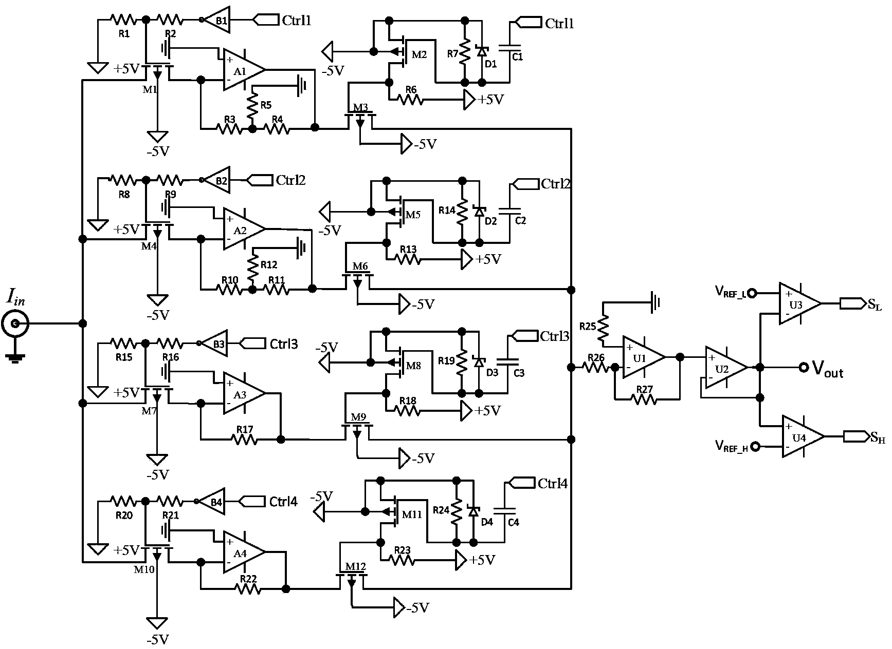 Self-adaptive wide-range current and voltage conversion device