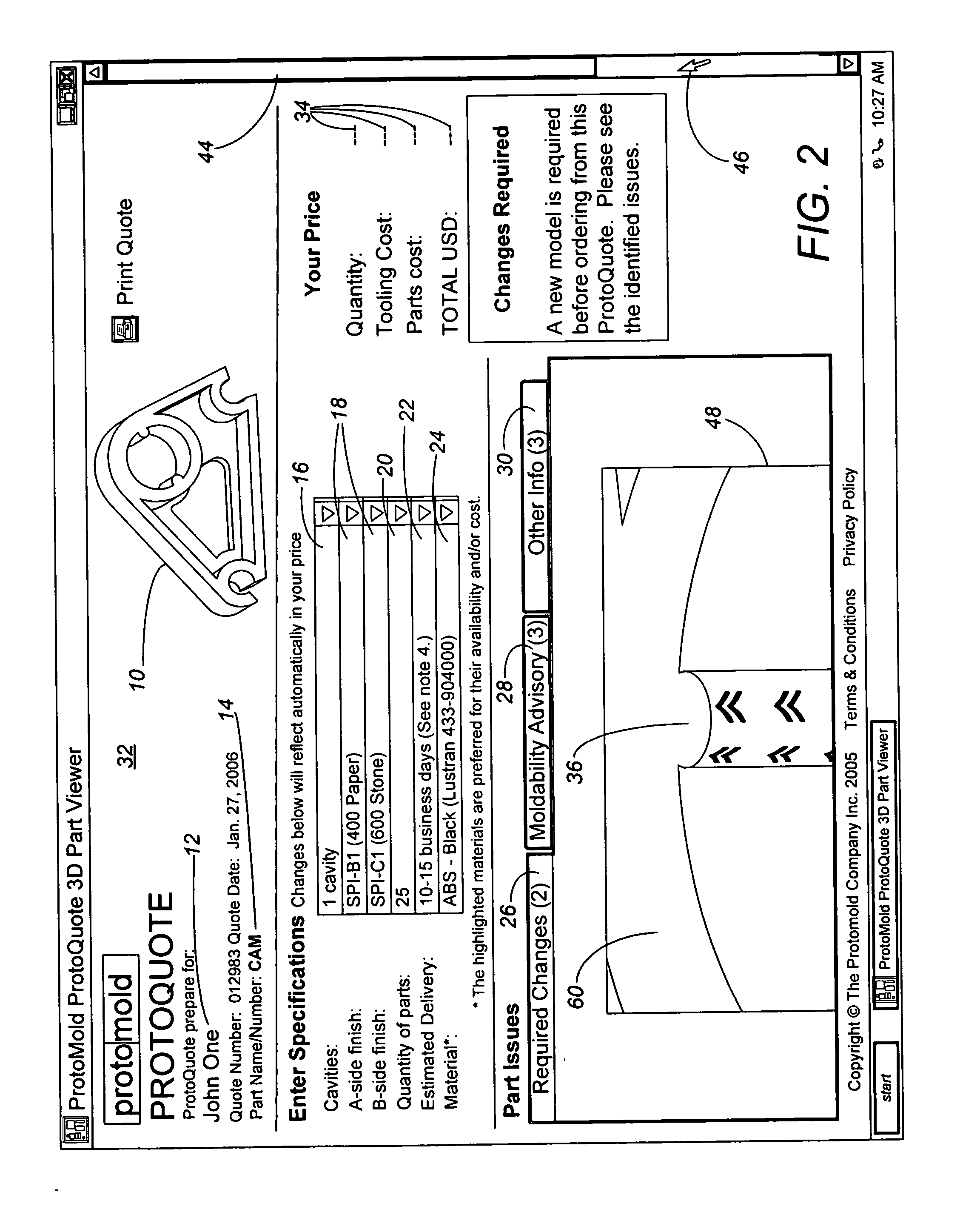 Manipulatable model for communicating manufacturing issues of a custom part