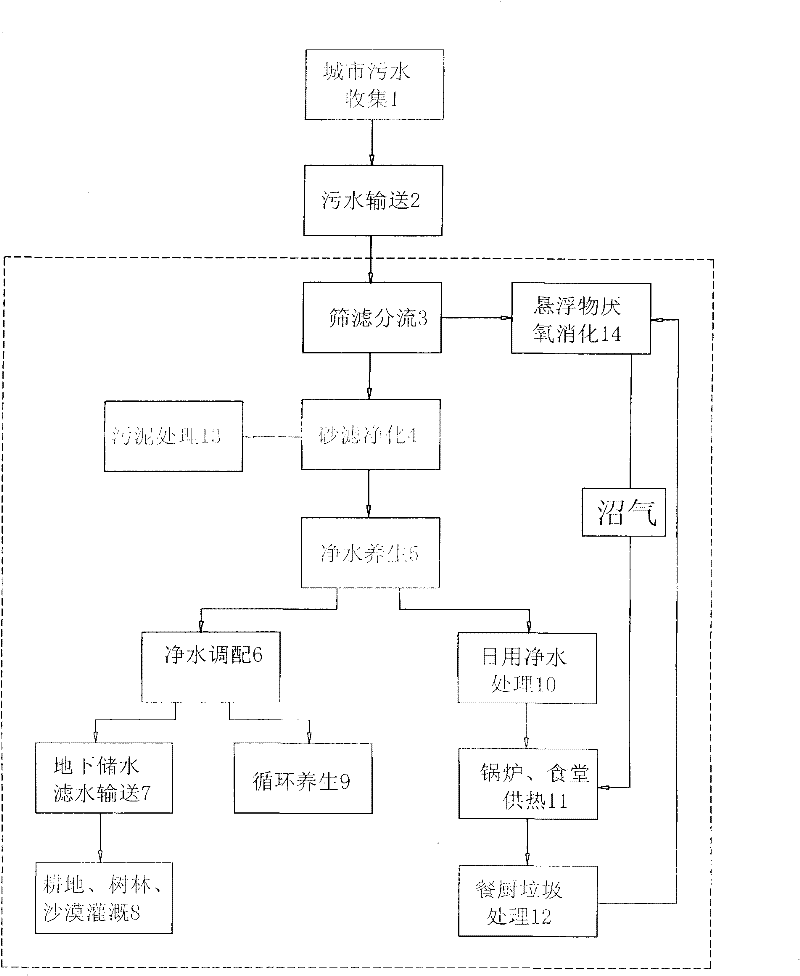 Method for treating desert by using municipal domestic sewage