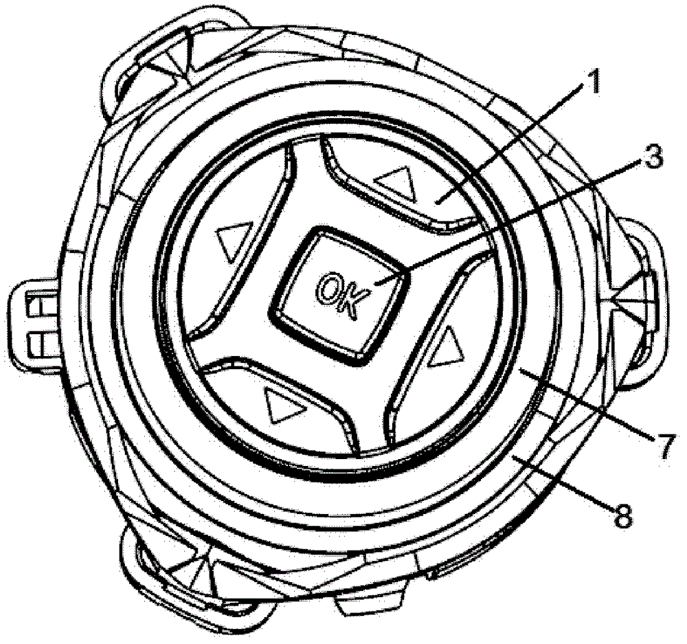 Multidirectional button and knob structure with light guide ring