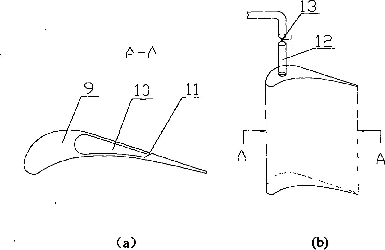 Dehumidifying device for hollow stationary blade of steam turbine through heating and blowing