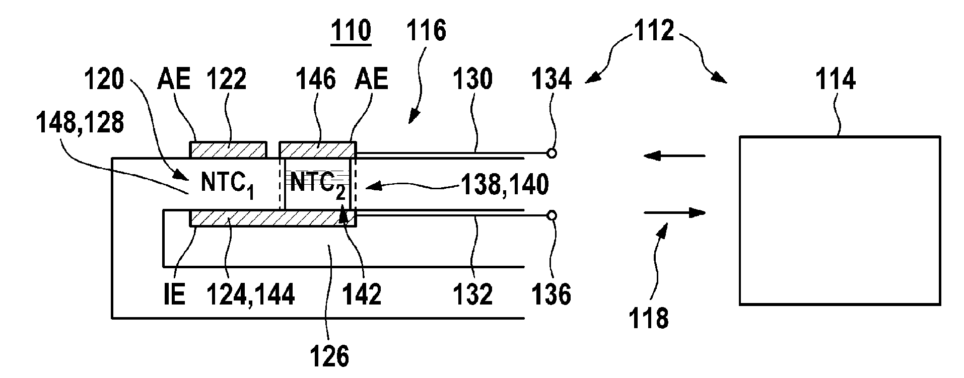 Sensor array comprising a temperature probe