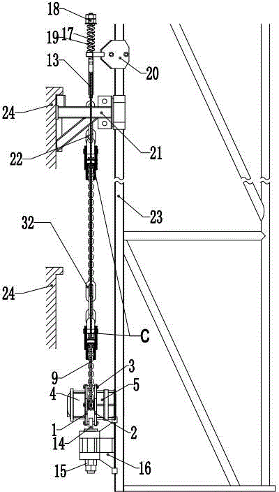 Lifting device for building-attached lifting scaffold