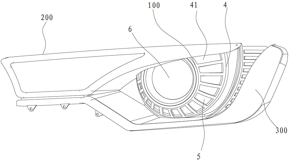 Light distribution device of LED (light emitting diode) light source, automobile headlight provided with light distribution device, and automobile