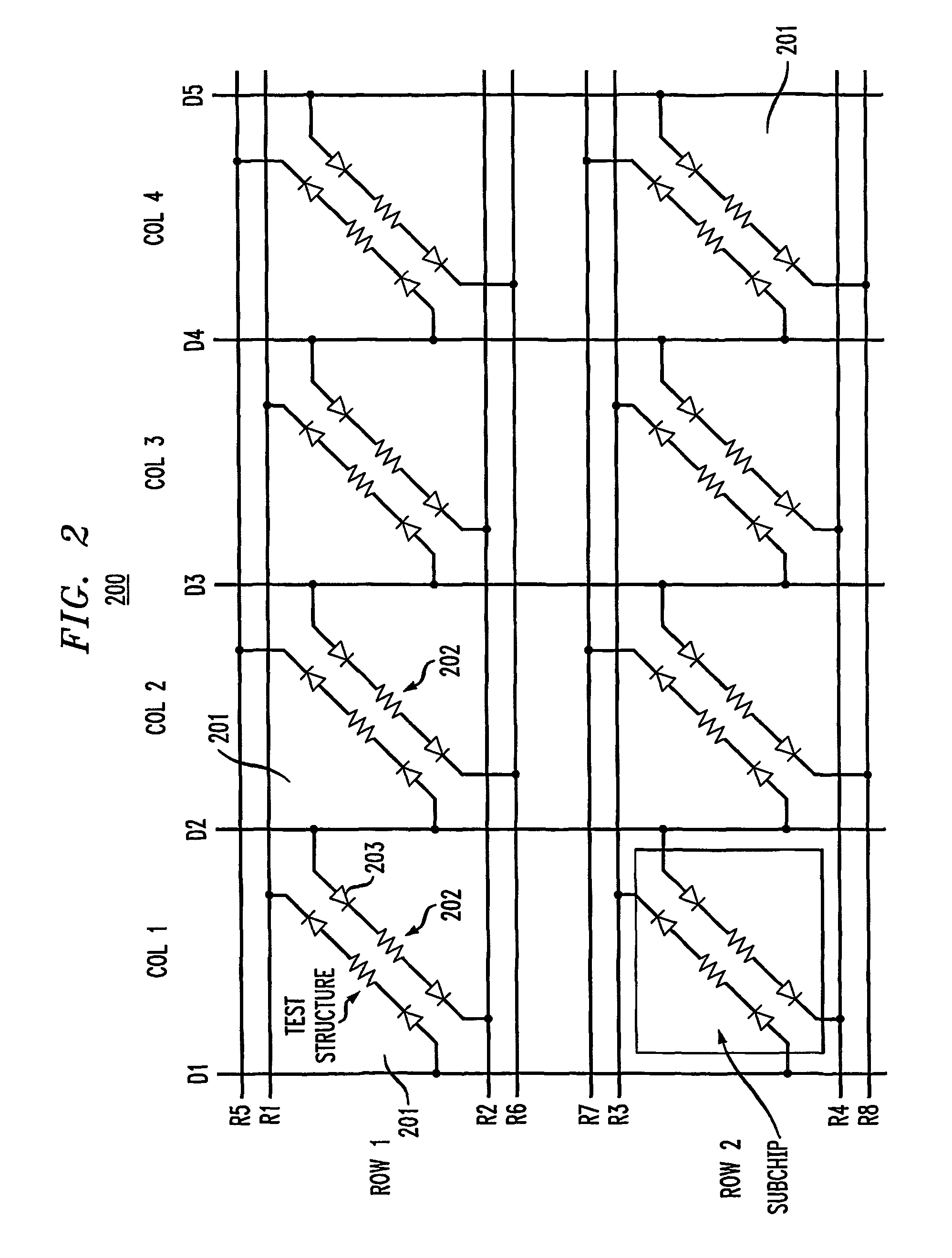 Method and configuration for connecting test structures or line arrays for monitoring integrated circuit manufacturing