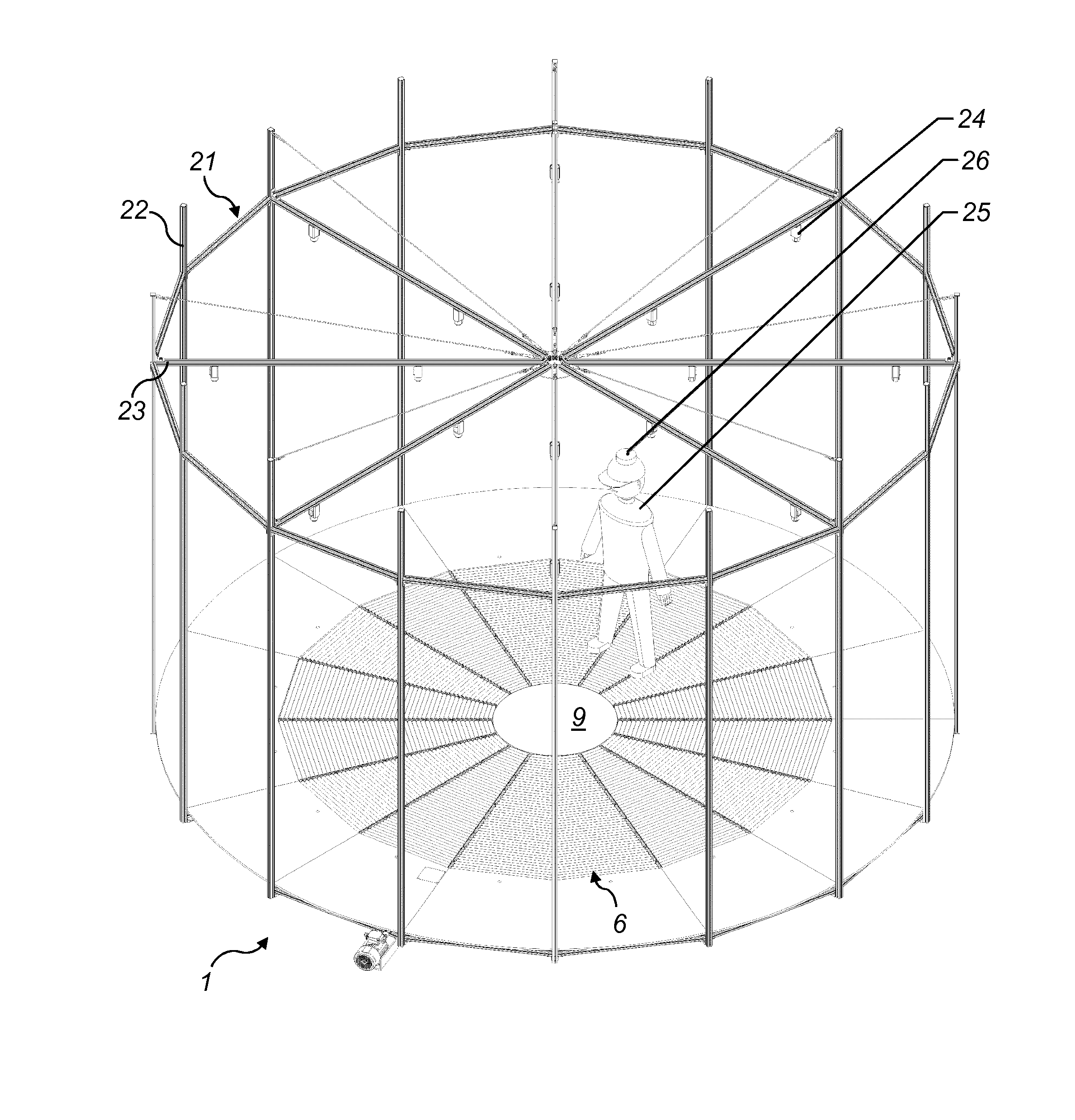 Method of controlling a device allowing a user to walk or run on the spot in an arbitrary direction and device therefor