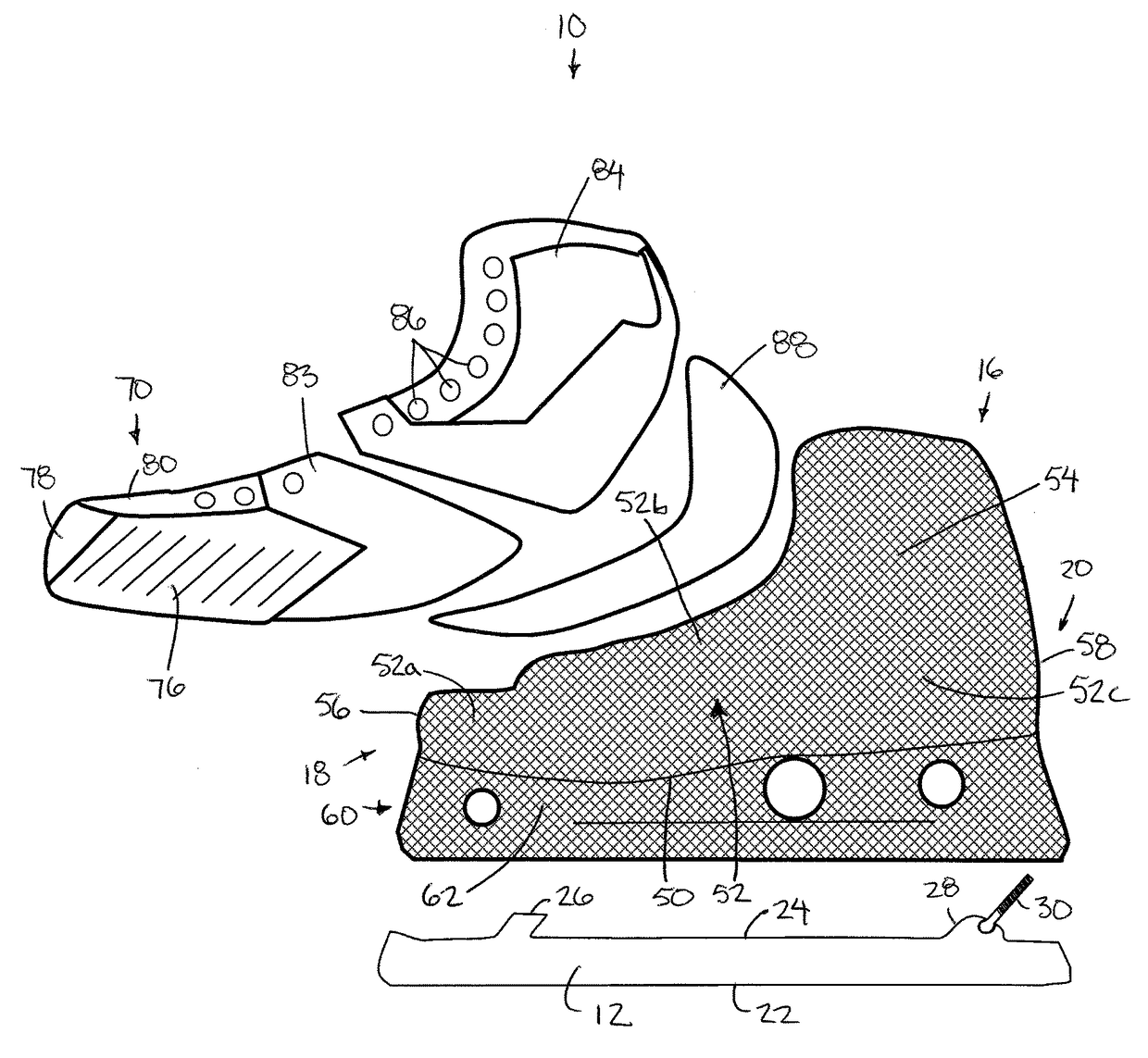 Protective goalie skate boot body with integral blade mounting channel