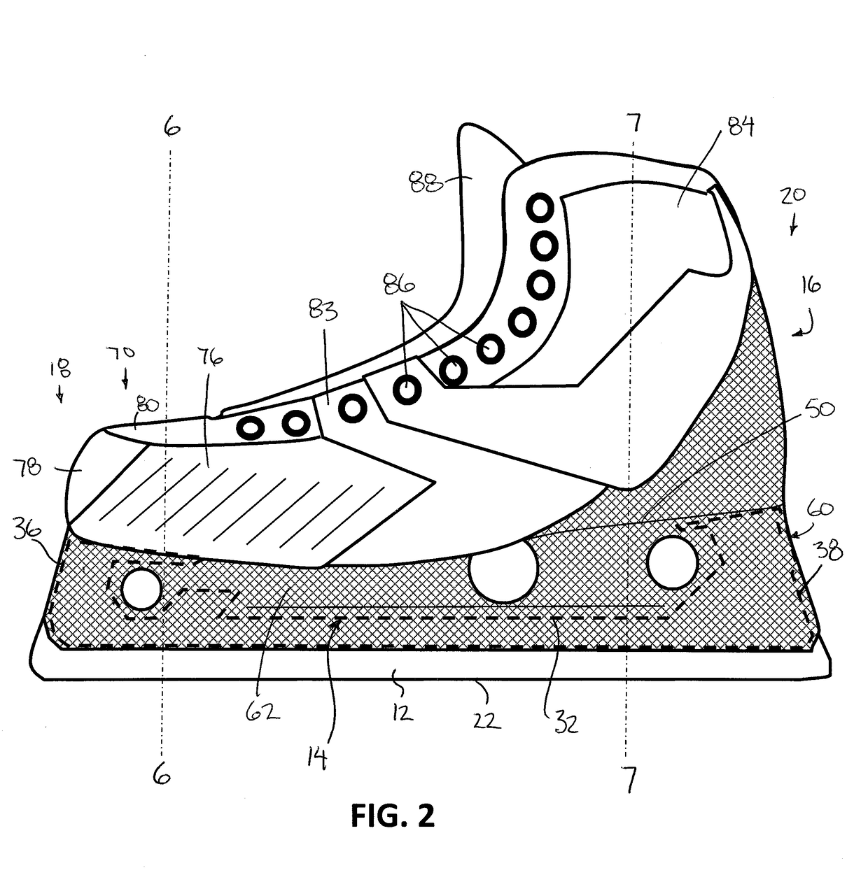 Protective goalie skate boot body with integral blade mounting channel