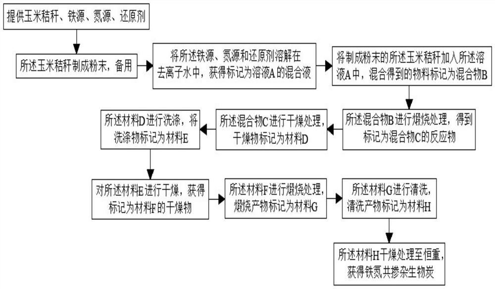 Iron-nitrogen co-doped biochar catalyst and preparation method and application thereof