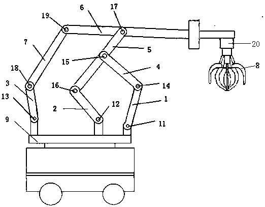 Industrial waste grabbing operation method using servo motor driven multi-degree-of-freedom simple connecting rod mechanism