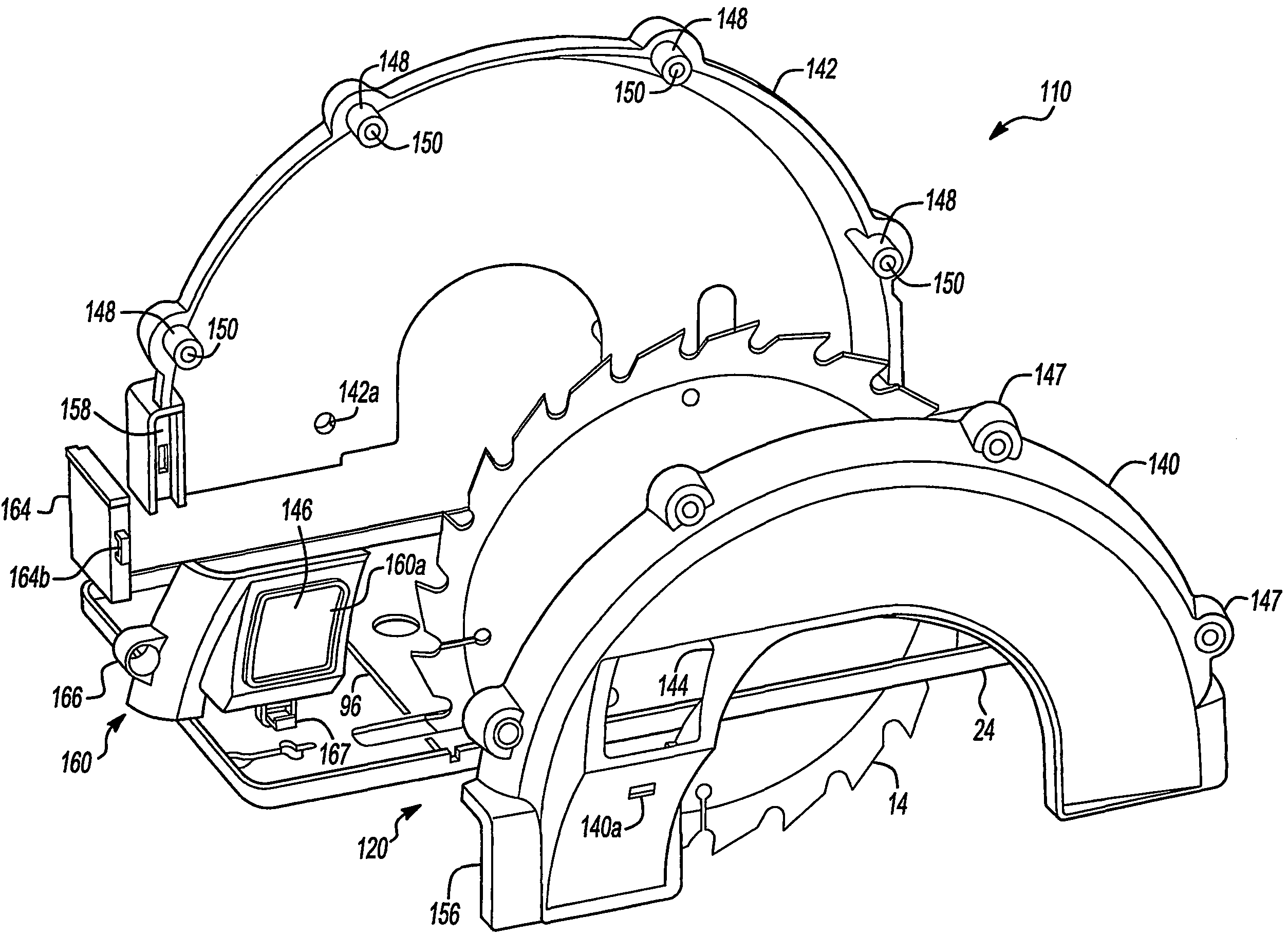 Metal cutting circular saw with integral sight window