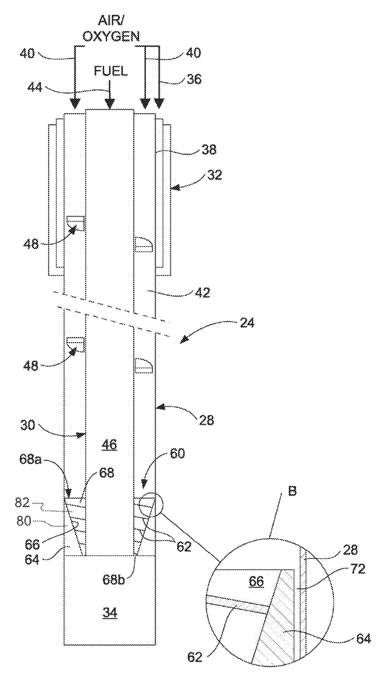 Top submerged injection lance for enhanced submerged combustion