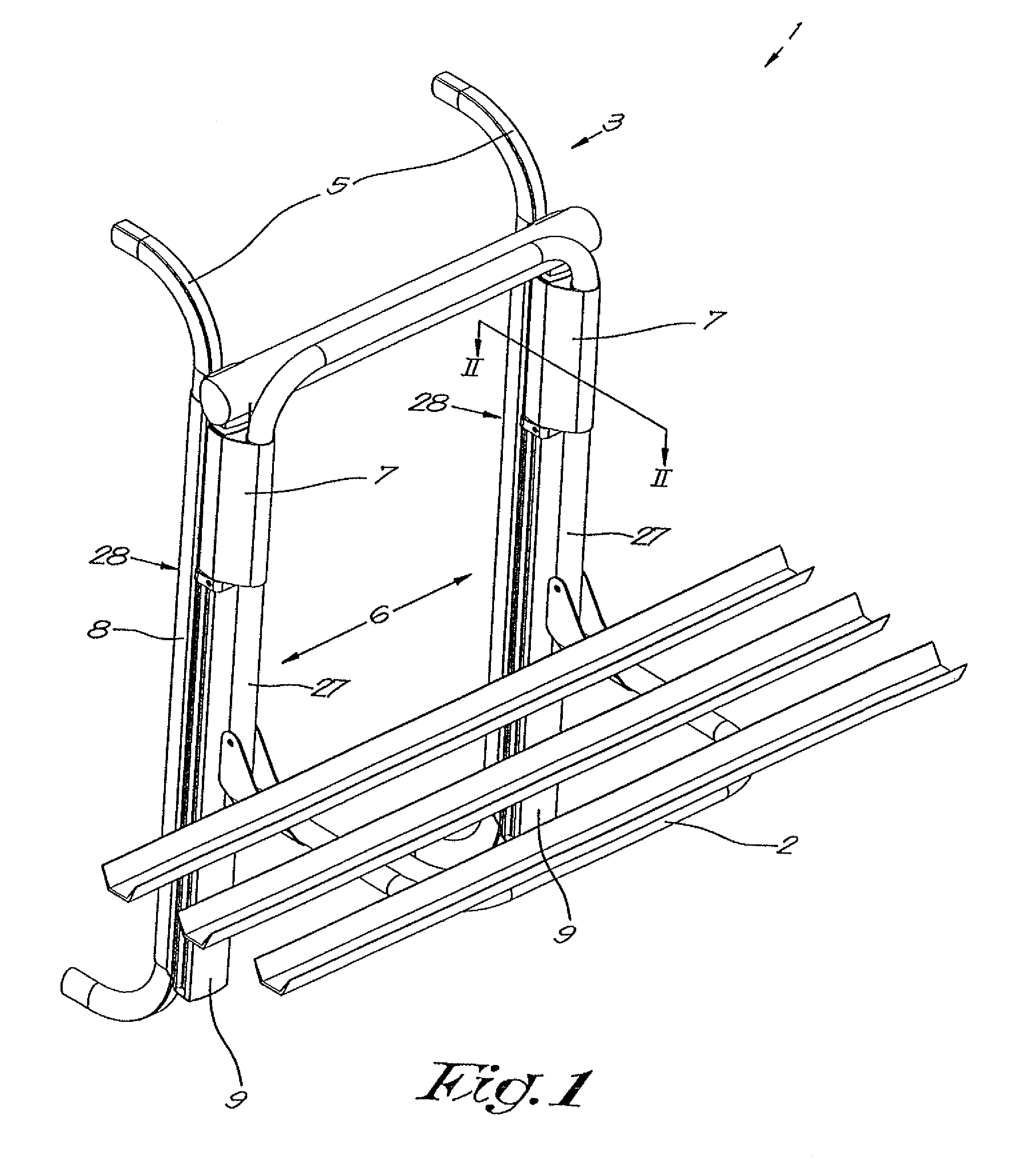 Lift for a bicycle rack or luggage rack