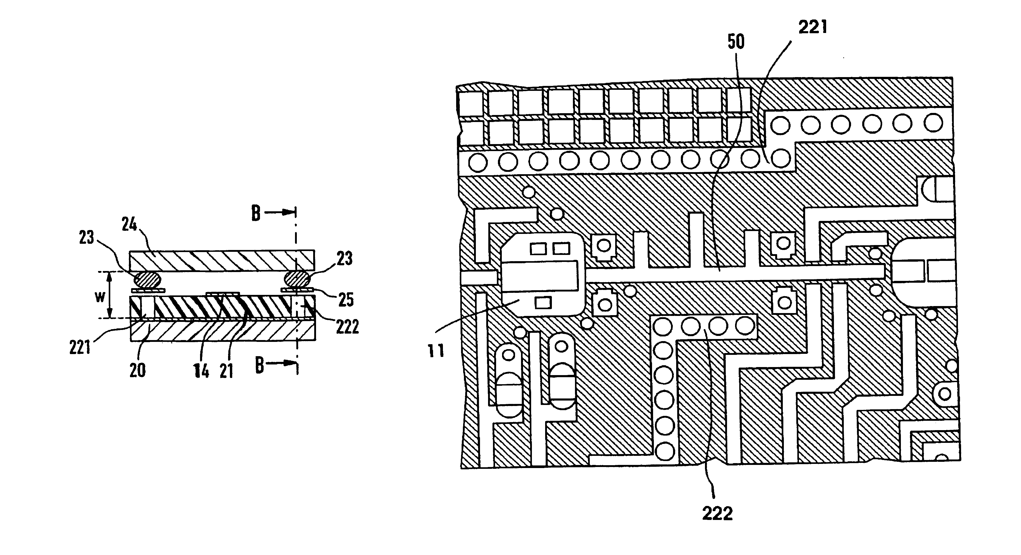 Integrated microwave filter module with a cover bonded by strips of conductive paste