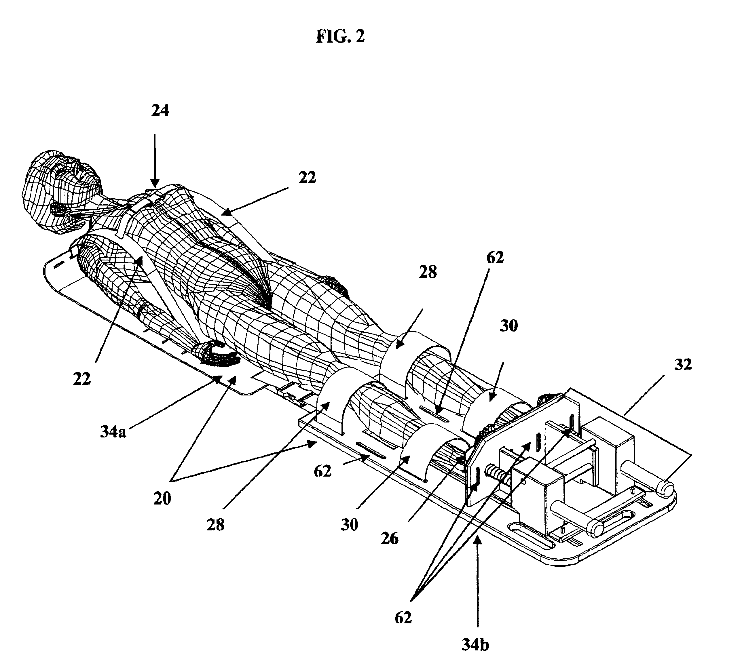 Device for immobilizing a patient and compressing a patient's skeleton, joints and spine during diagnostic procedures using an MRI unit, CT scan unit or x-ray unit