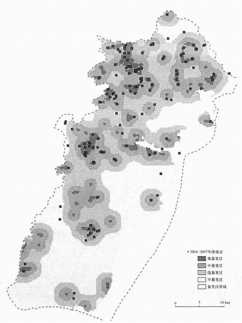 Land slide sensitivity measuring method based on single land slide data