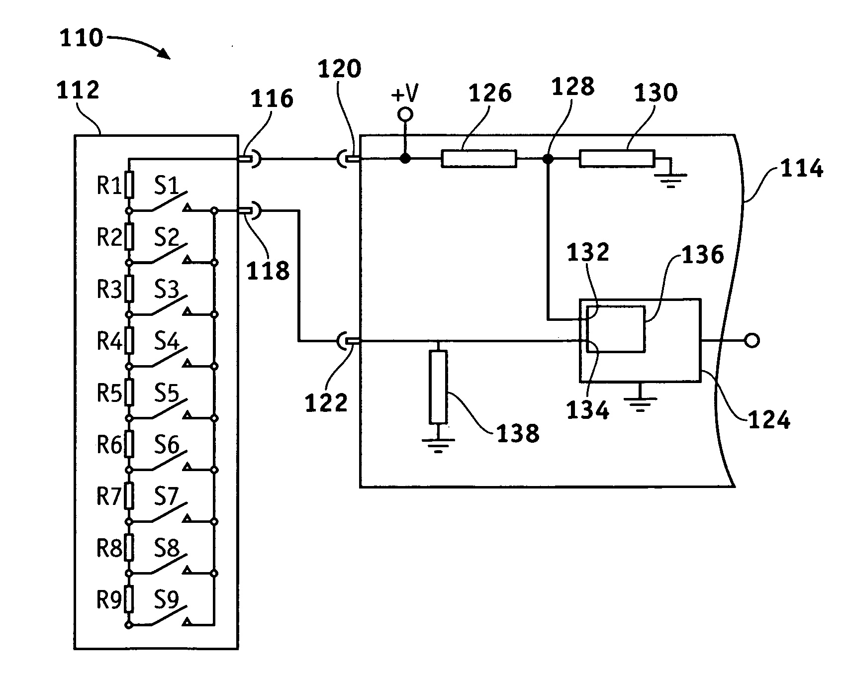 Nine-position resistor ladder switch assembly