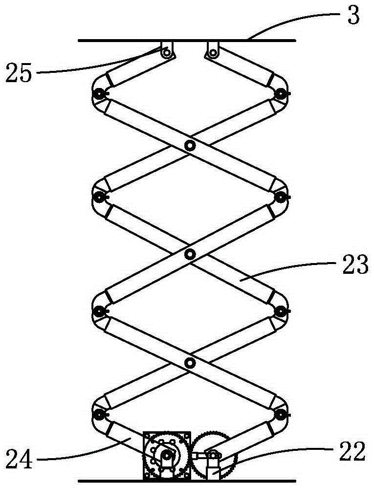 Shear-fork type lifting platform with wheel train transmission