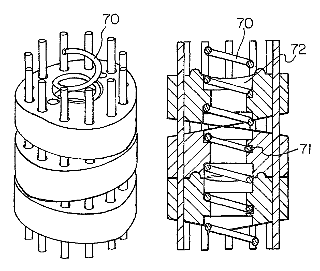 Robotic arms with coaxially mounted helical spring means