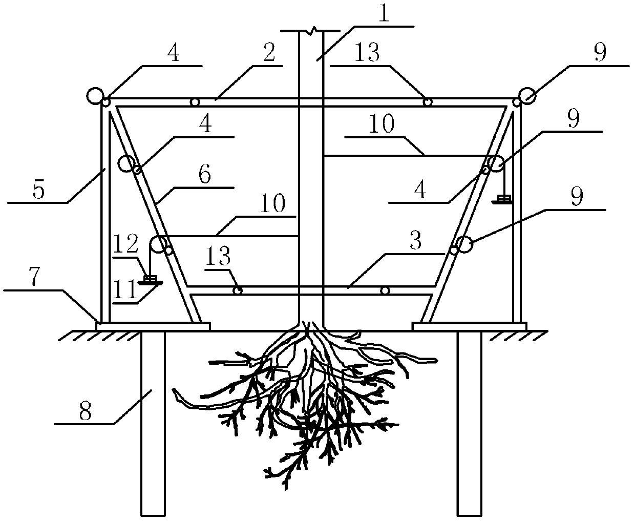 Anti-tipping and fall-preventing loading experiment device for soil-supporting cantilever-shaped objects