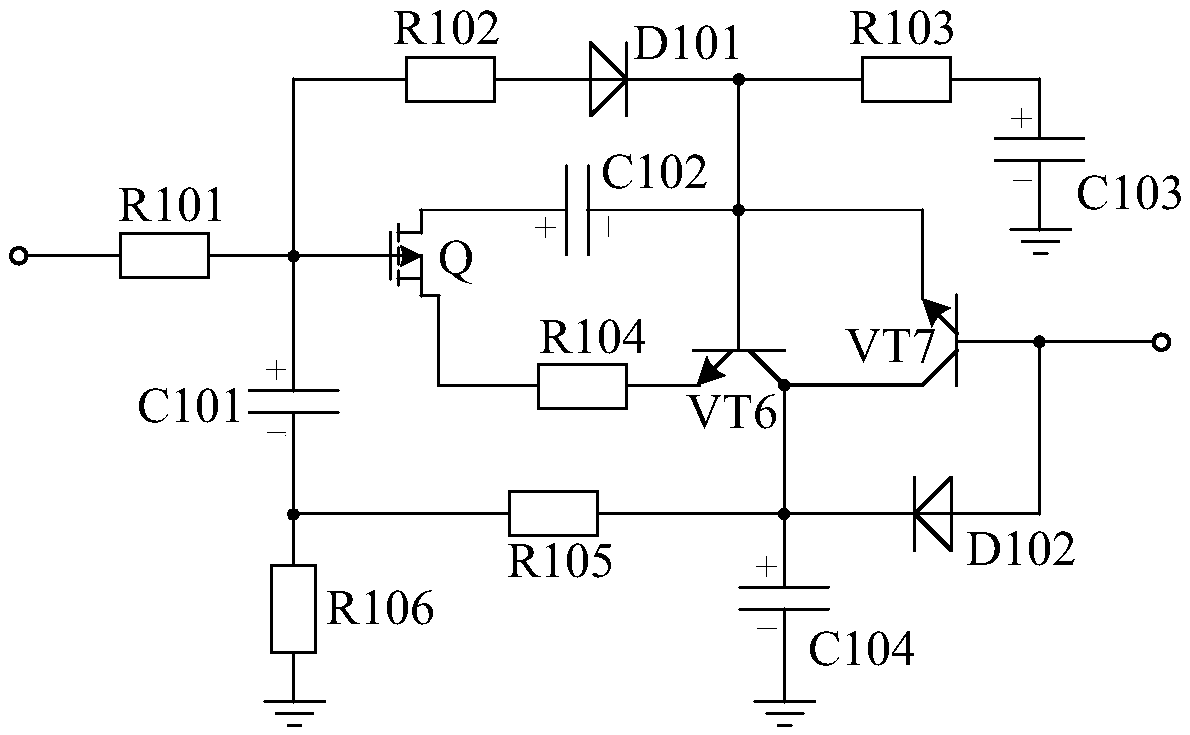 Soft start current stabilization circuit based on surge current limiting circuit