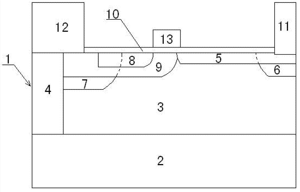 Novel grid structure for RF-LDMOS (Radio Frequency-Laterally Diffused Metal Oxide Semiconductor) device