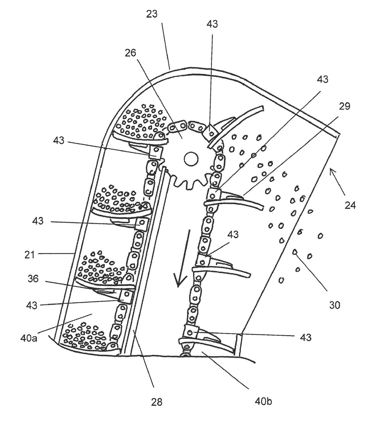 Chain guide for paddle-type conveyor