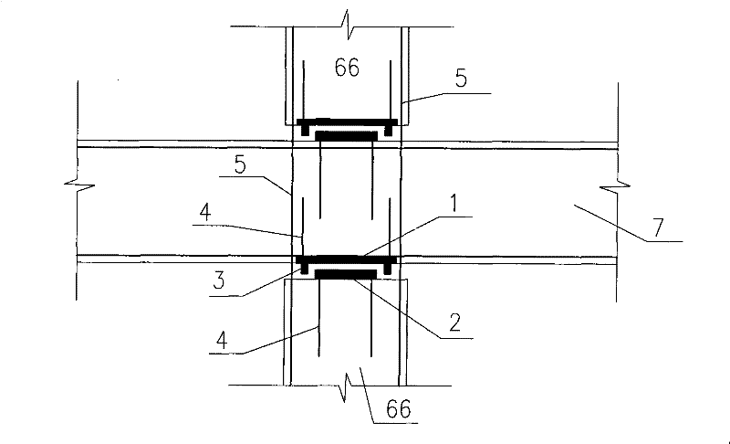 Node of connection of column and beam