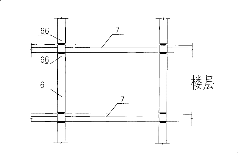 Node of connection of column and beam