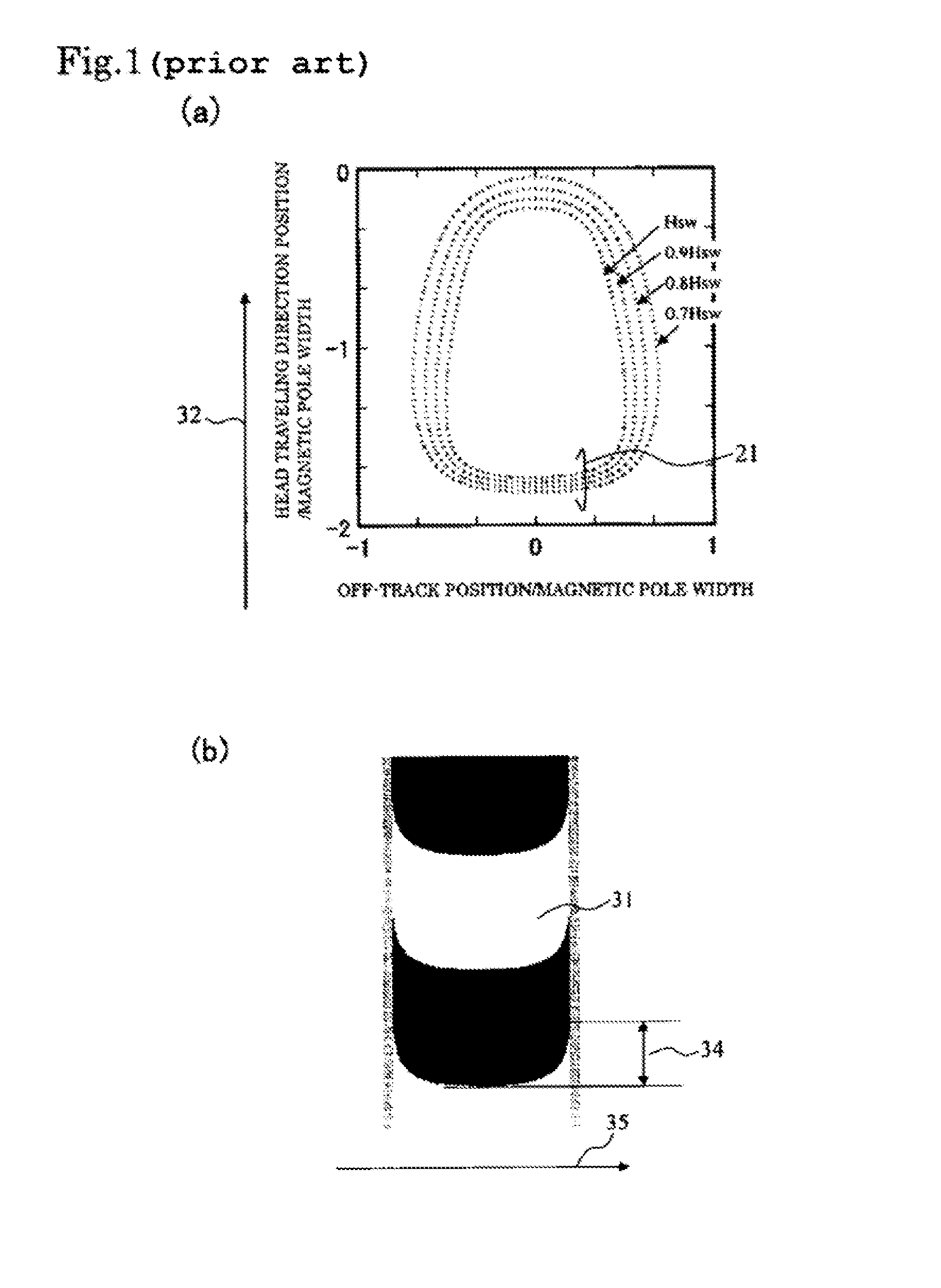 Near-field recording device having heating mechanism positioned near a trailing side of a magnetic pole