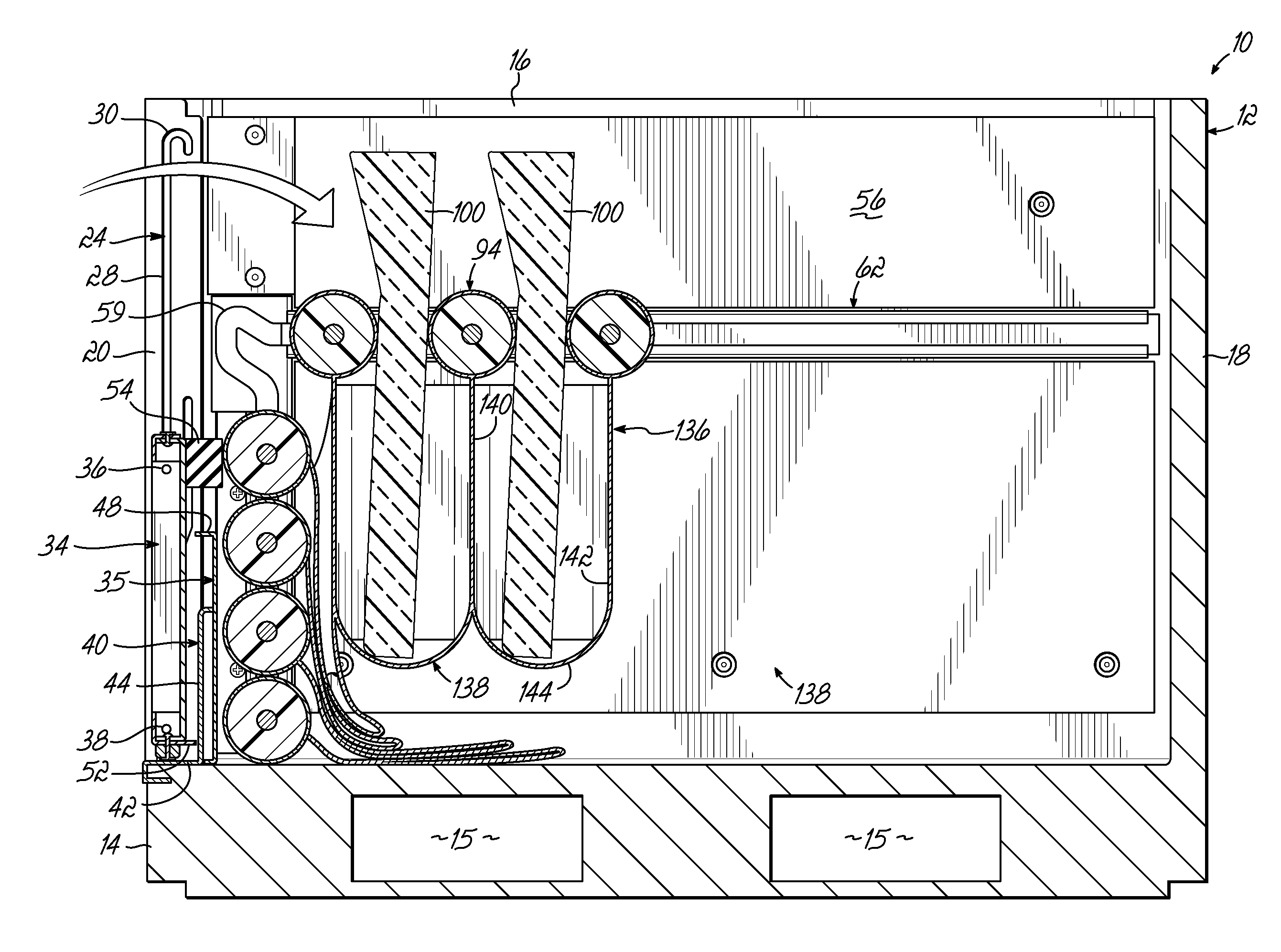 Container Having Metal Rack, Padded Dunnage Supports and L-Shaped Tracks