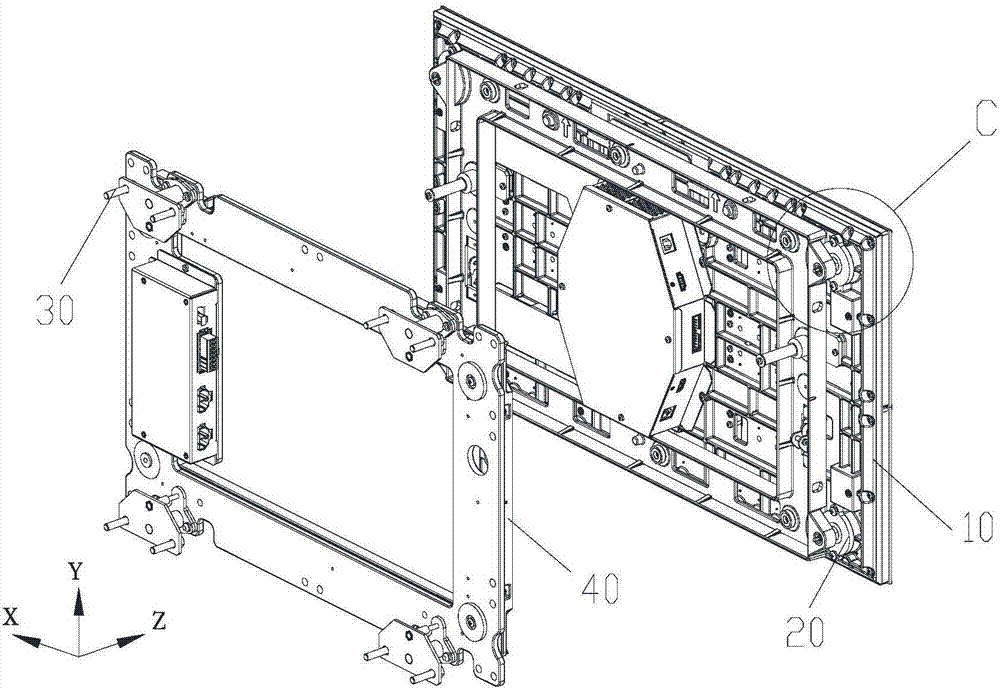 Front maintenance display screen with six-directional adjusting function and display device