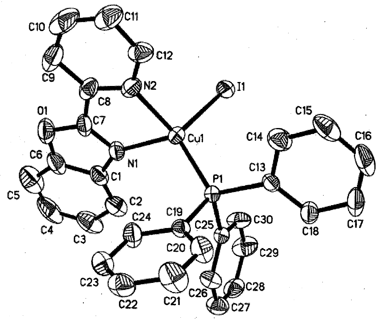 CuIN2P cuprous complex light-emitting material based on benzoxazolyl pyridine