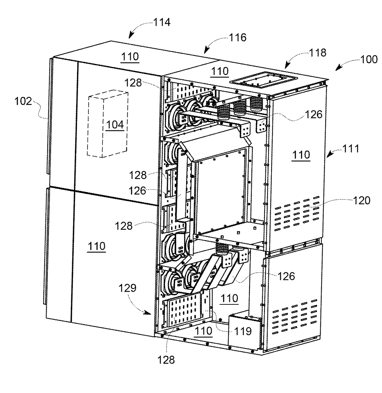 Intra-compartment cooling channel component for a metal-clad switchgear assembly