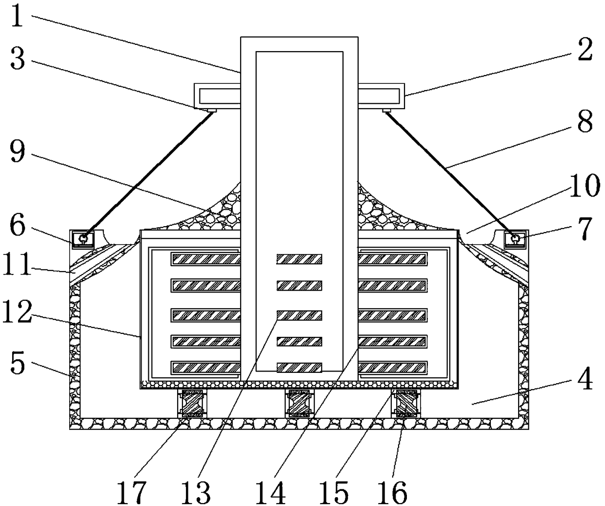 Broadcast iron frame foundation reinforcement structure