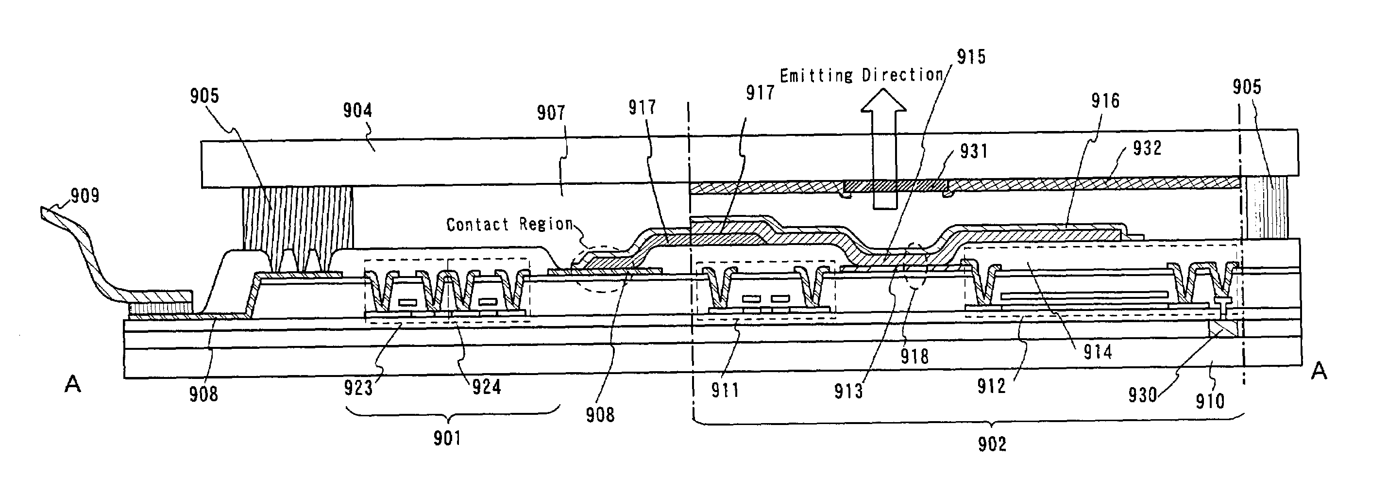 Light-emitting device, liquid-crystal display device and method for manufacturing same