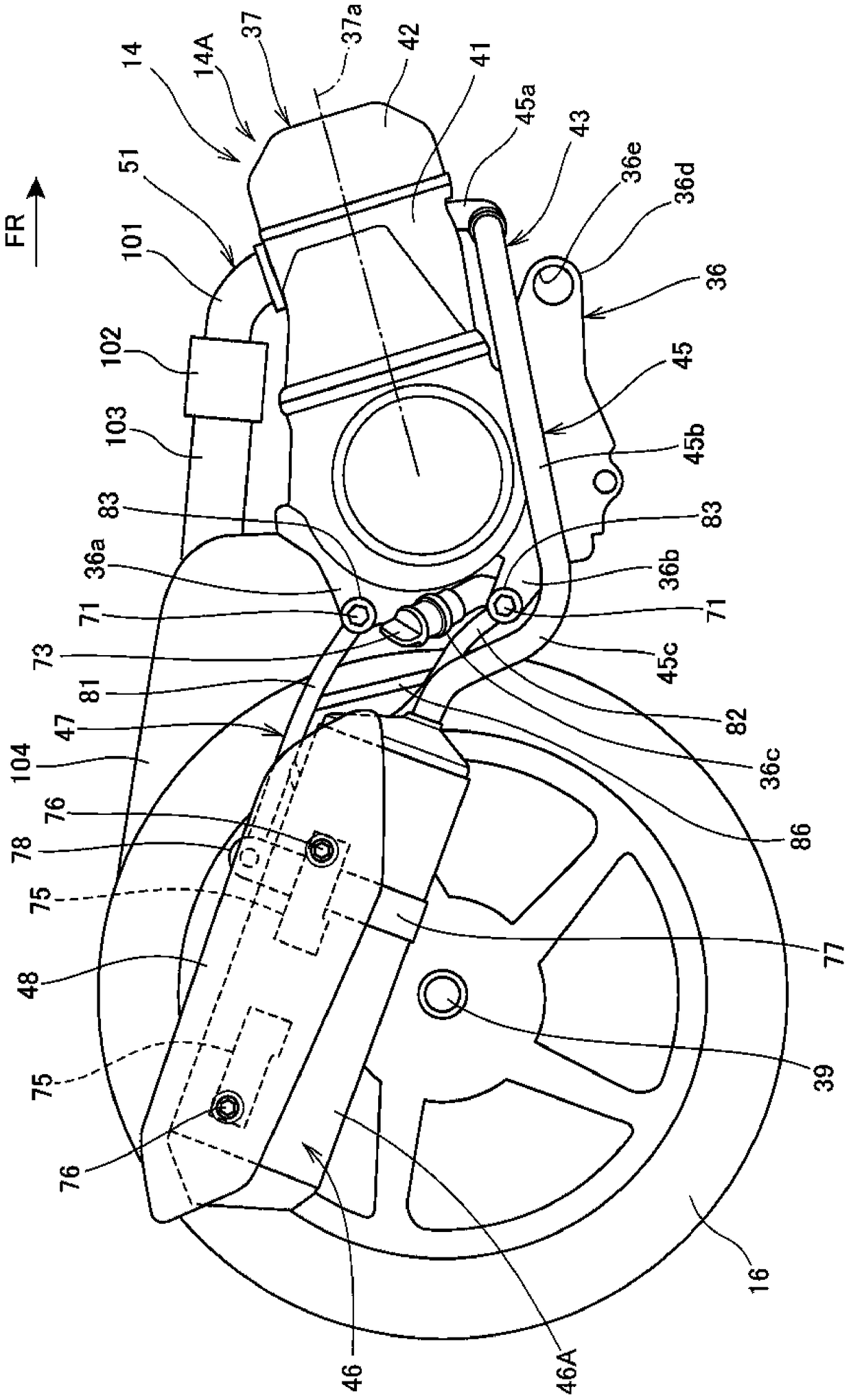 Muffler Support Structure for Saddleback Vehicles