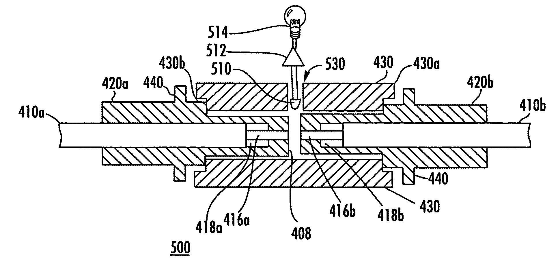 Optical fiber coupling and inline fault monitor device and method