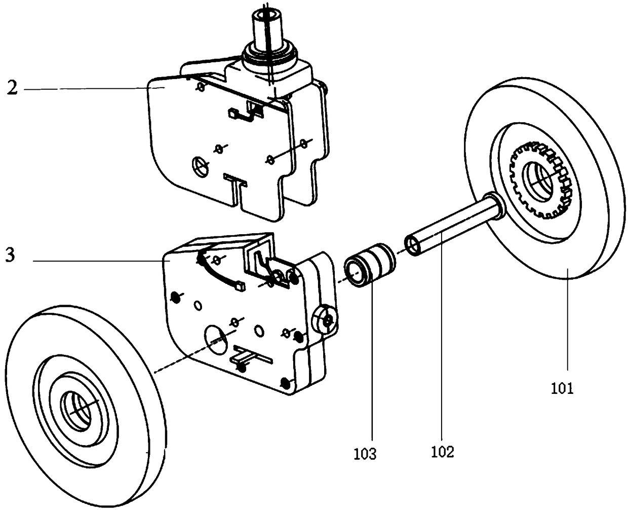 Electric control caster with compound worm gear for transmission