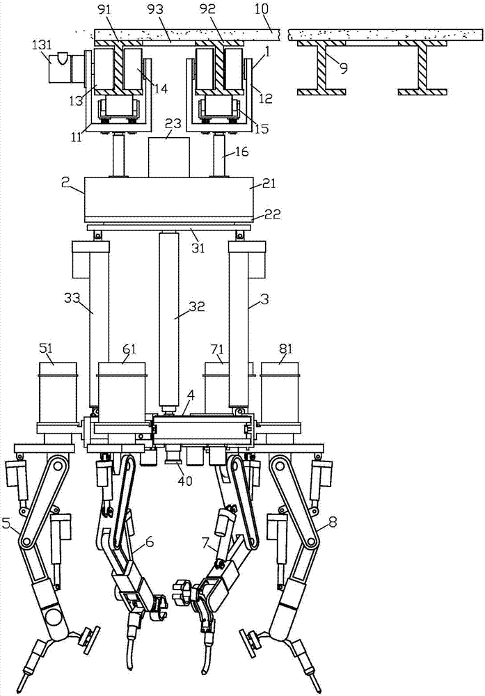 Multi-arm hanging rail type casting cleaning robot