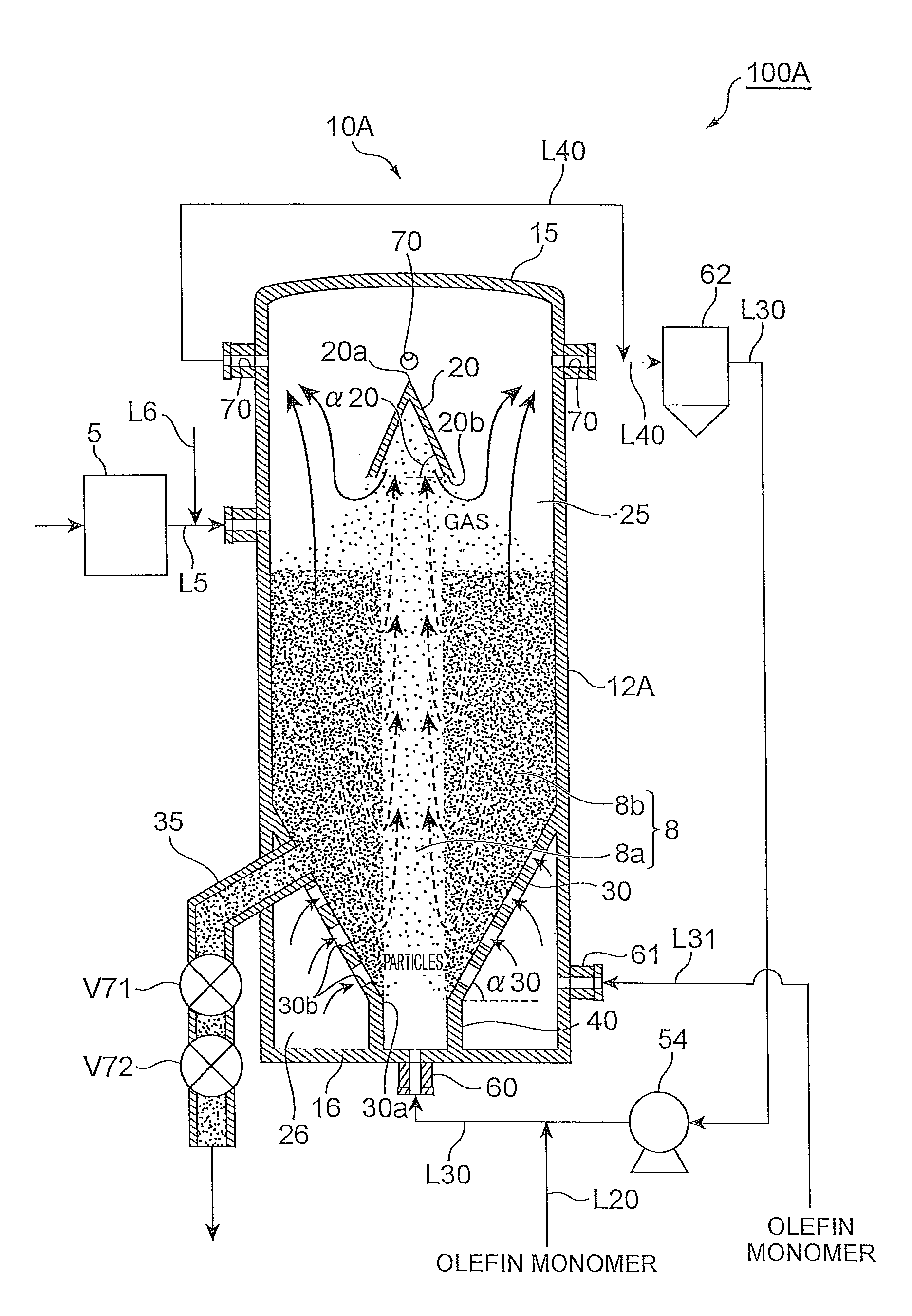 Spouted-fluidized bed-type olefin polymerization reactor