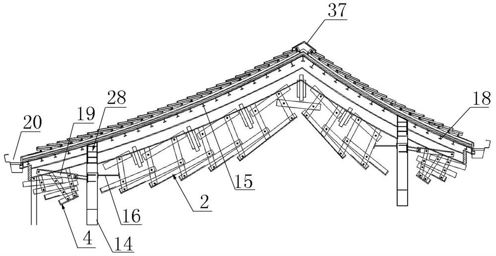 Landscape house archaistic black brick roof system and construction method thereof